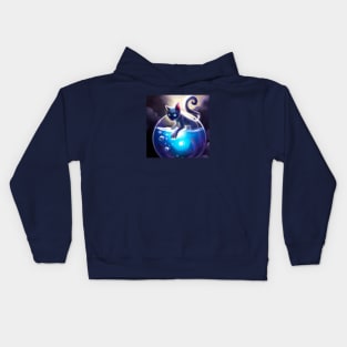 Magical Cat Harnesses the Glowing Power of a Mystical Fish Bowl Kids Hoodie